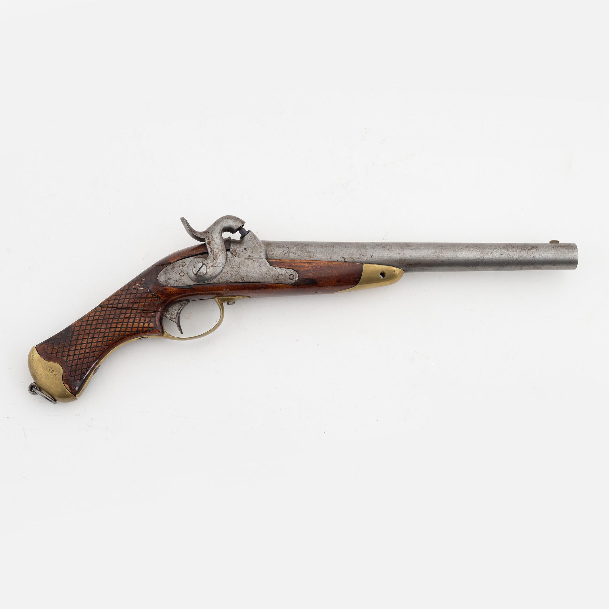 A Swedish smooth bored percussion pistol, 1850 pattern.