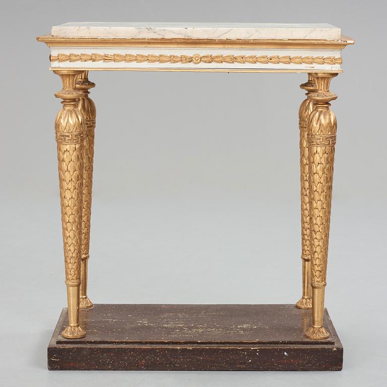 A late Gustavian mirror and console table, late 18th century.