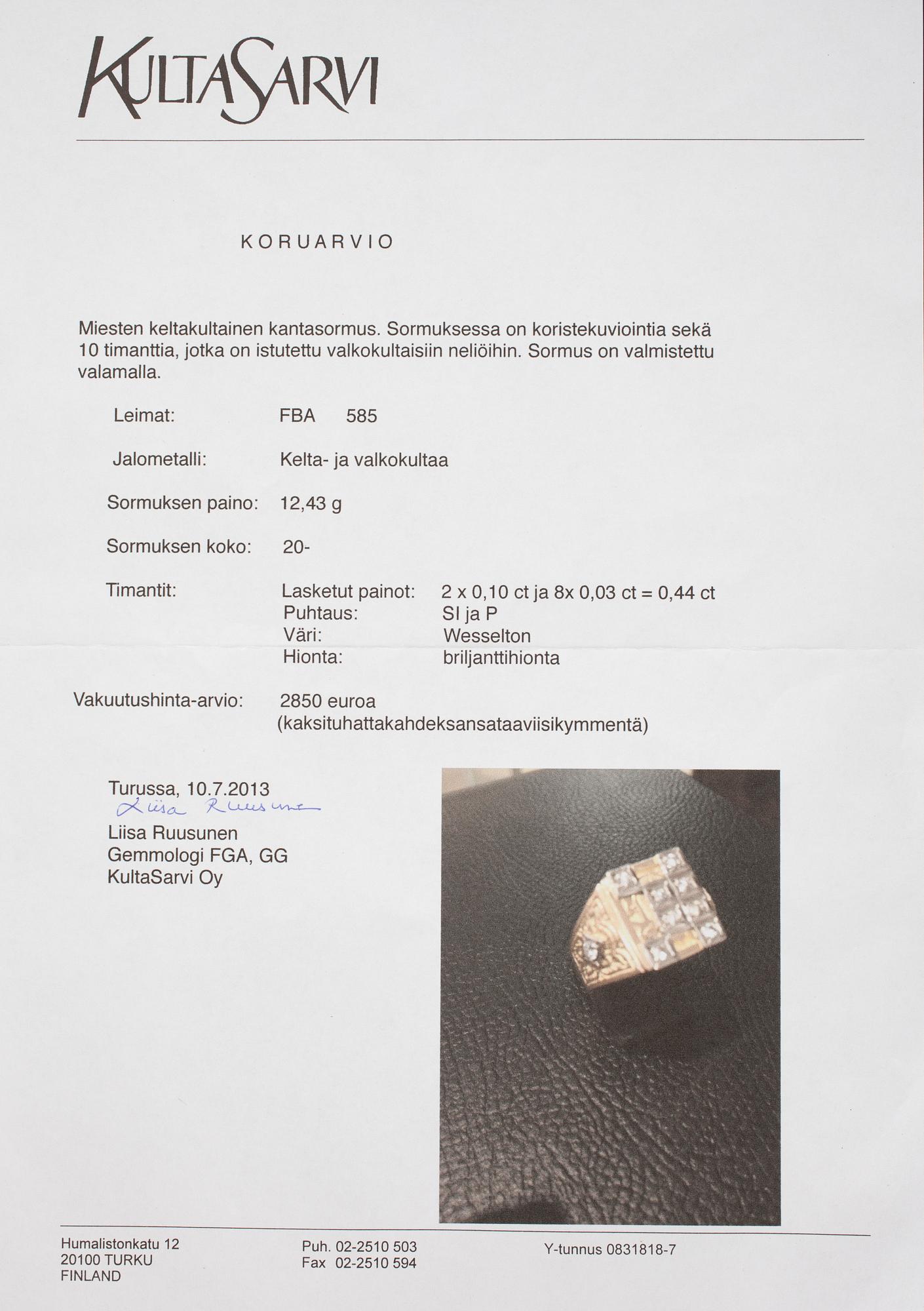 KLACKRING, guld 14K, briljantslipade diamanter, tot. 0,44 ct. Vikt 12,43 g. Intyg.