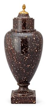 732. A Swedish early 19th century porphyry urn.
