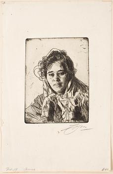Anders Zorn · ANDERS ZORN, etsning, utförd 1903, signerad med blyerts.
