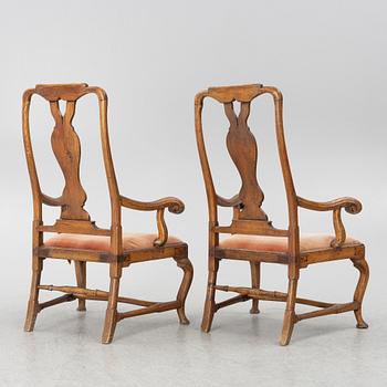 Karmstolar, ett par, senbarock, 1700-talets mitt.