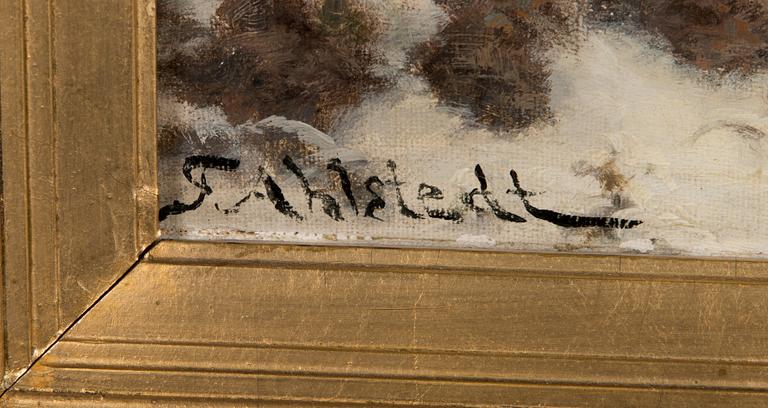 Fredrik Ahlstedt, Children in winter landscape.