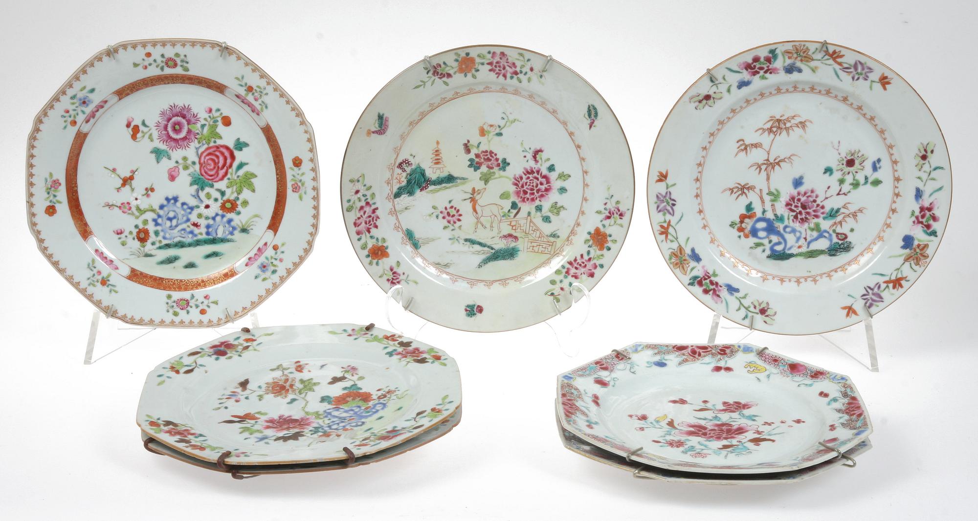 TALLRIKAR, 7 st, porslin, Kina, 1700-tal.