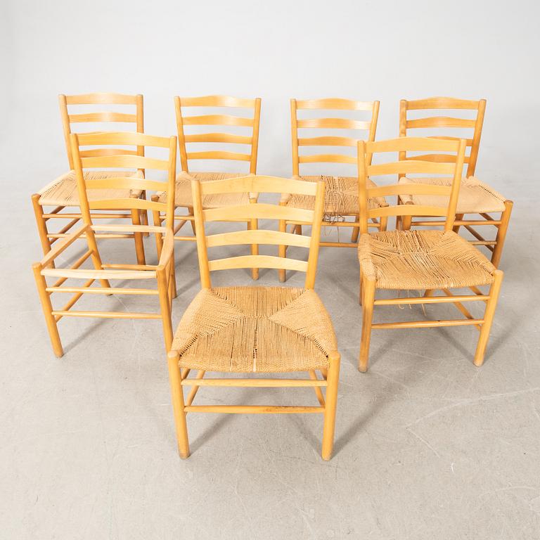 Kaare Klint, chairs, 6 +1 pcs, "The Church Chair", Denmark, second half of the 20th century.