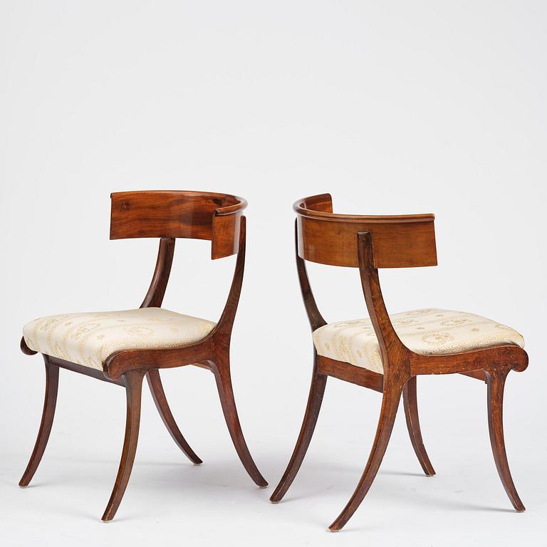 A set of six Danish Empire mahogany 'Klismos' chairs, Copenhagen, early 18th century.