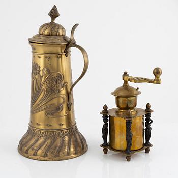 Jug, and coffee grinder, Art Nouveau, early 20th century.