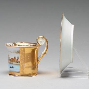 A Russian topograhical cup with saucer, Empire, early 19th Century.