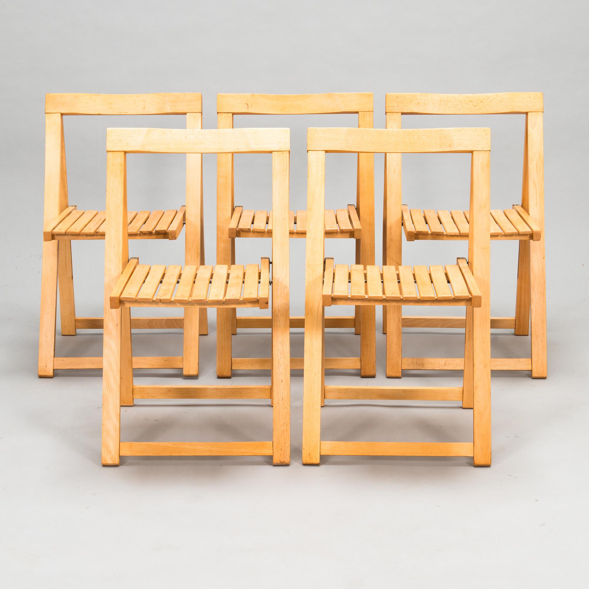 Aldo Jacober, Five 1970's 'Trieste' folding chairs for  Bazzani, Italy.