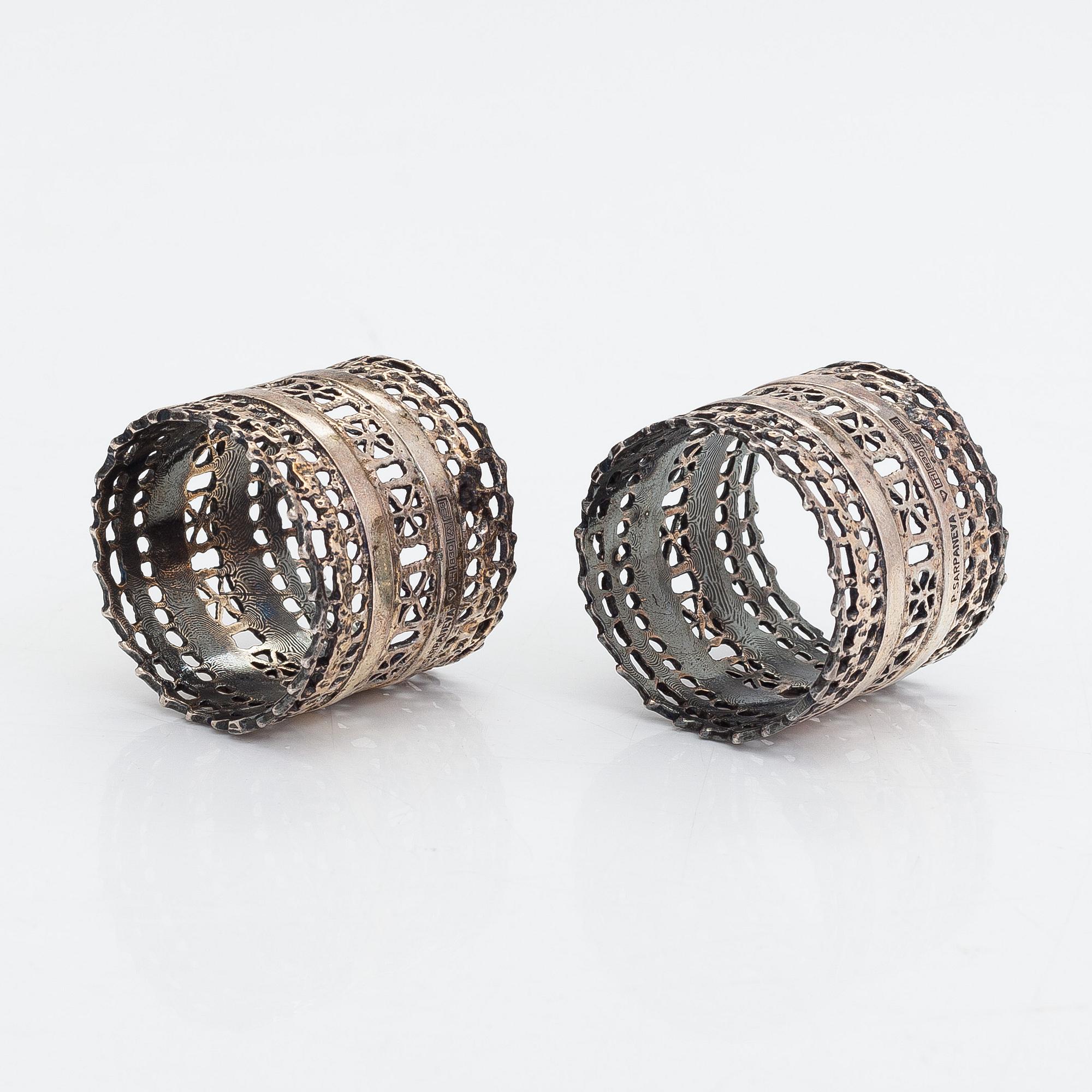 Pentti Sarpaneva, servettringar, 12 st, silver, "Pitsi" (spets), Turun Hopea, Åbo 1982.