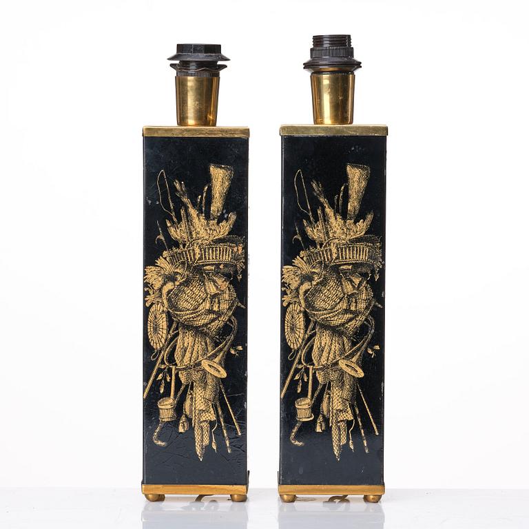 Piero Fornasetti, a pair of 'Panoplie' table lamps, Milano, Italy 1950s-60s.