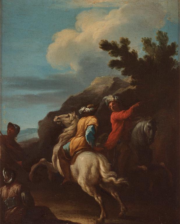 Giovanni Domenico Ferretti Circle of, Soldiers on horseback, a couple.