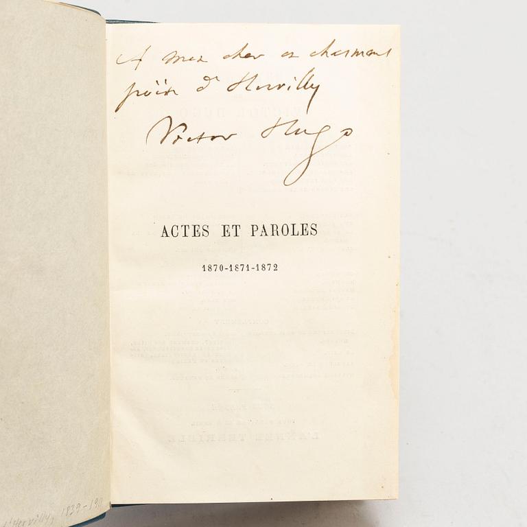 BOOK, Inscribed by Victor Hugo to a close friend.