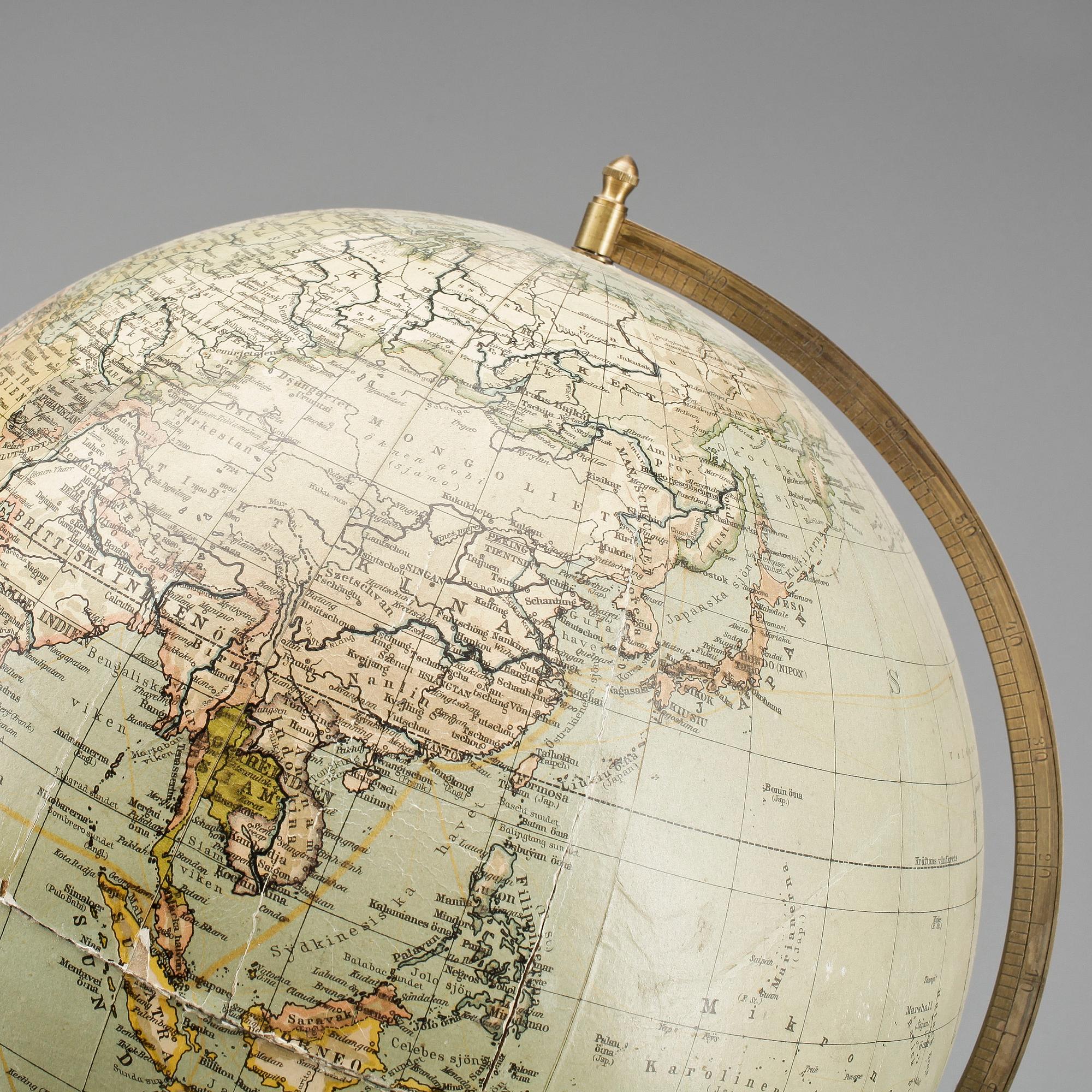 JORDGLOB, Dr. Krauses Handels- och Samfärdsglob, Leipzig, 1900-talets första hälft.