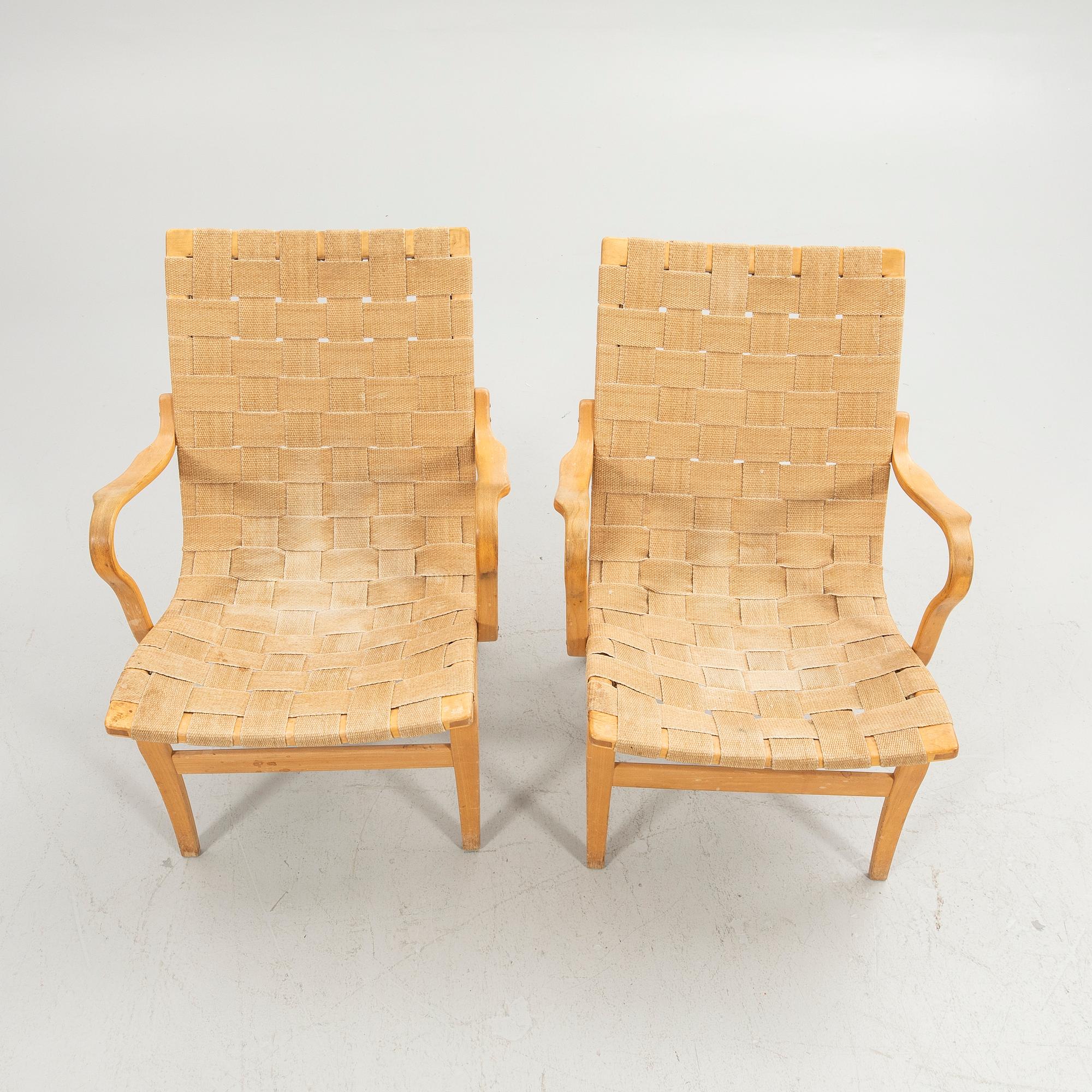 Bruno Mathsson, Armchairs, a pair, "Eva", Karl Mathsson Company, Värnamo 1978.