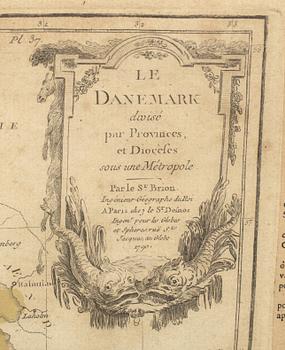 KARTA, kopparstick, "Le Danemark divisé par Provinces..." Louis Brion De La Tour, 1790.