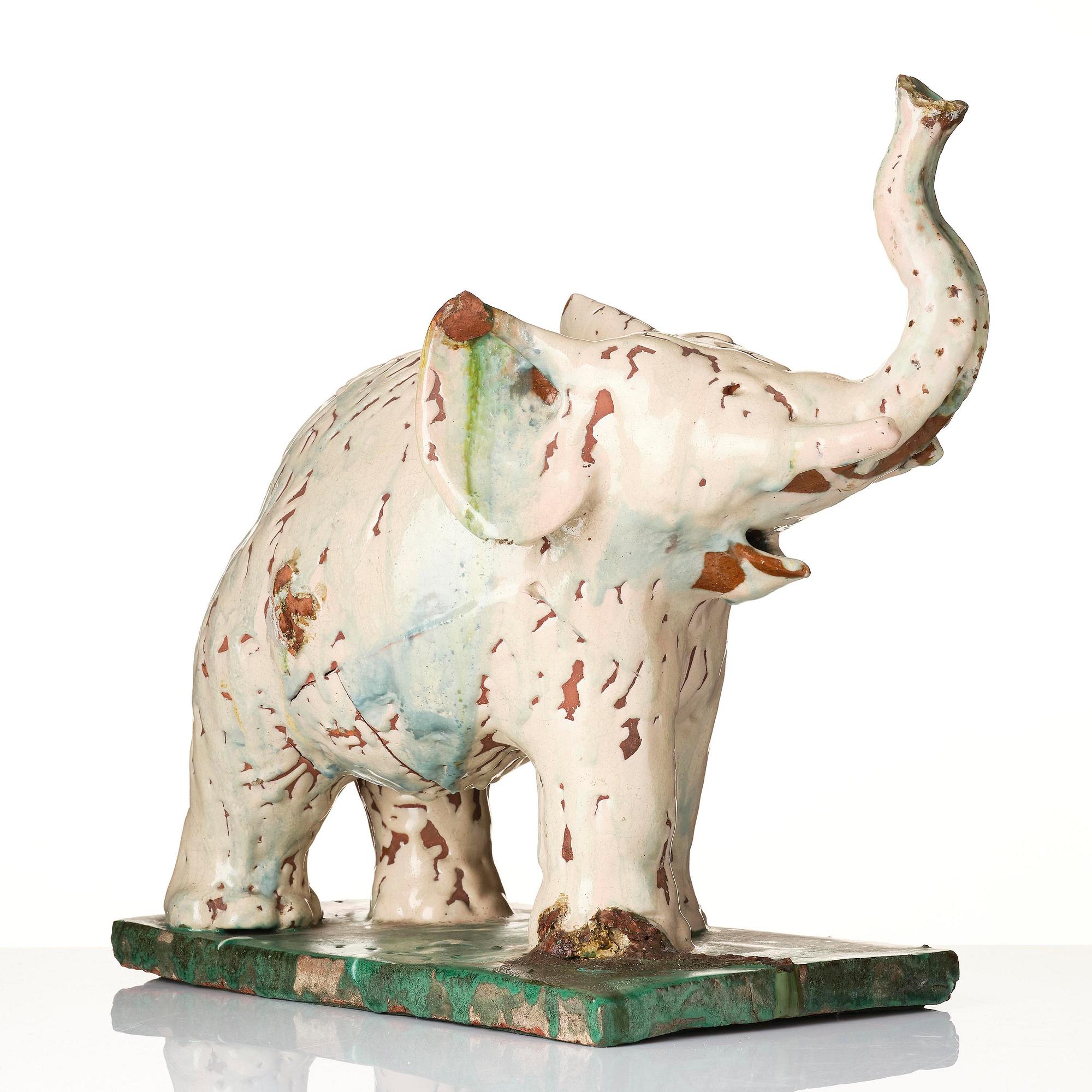Allan Ebeling, a glazed ceramic sculpture of an elephant, Torshälla 1931.