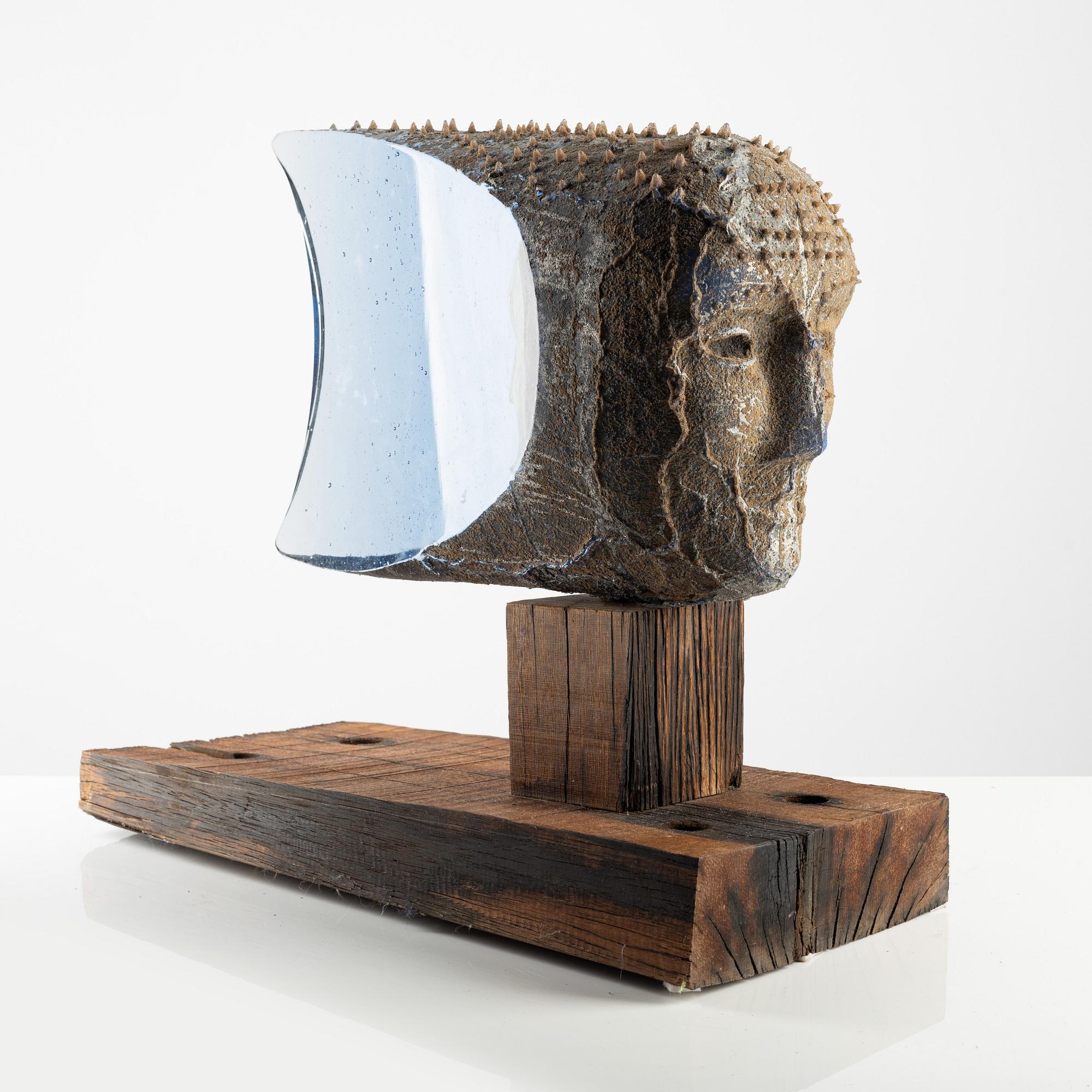 Bertil Vallien, a "Janus", sand cast glass sculpture, Kosta Boda, Sweden, provex (prototype).