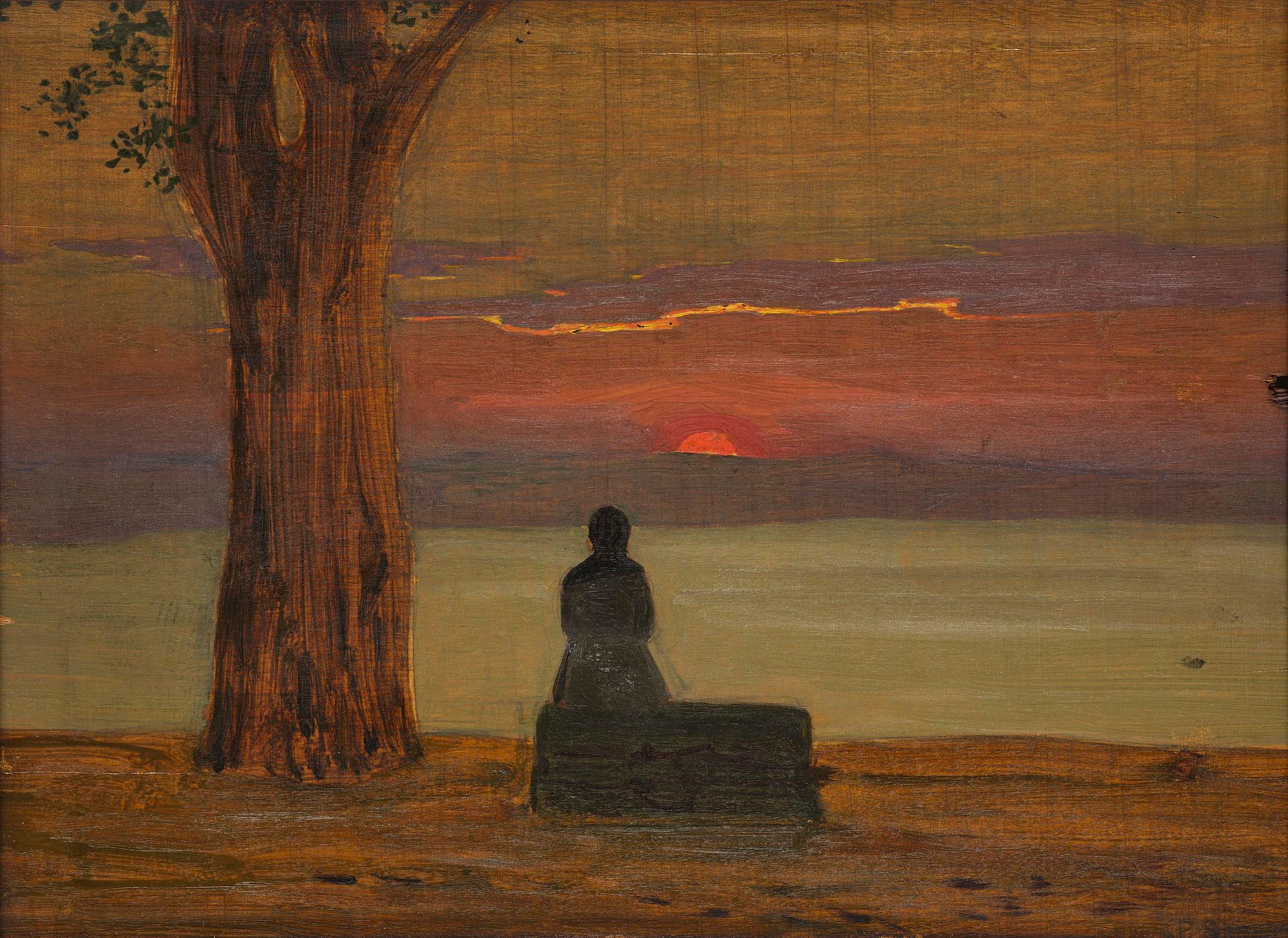 Pelle Swedlund, Sunset with seated woman.