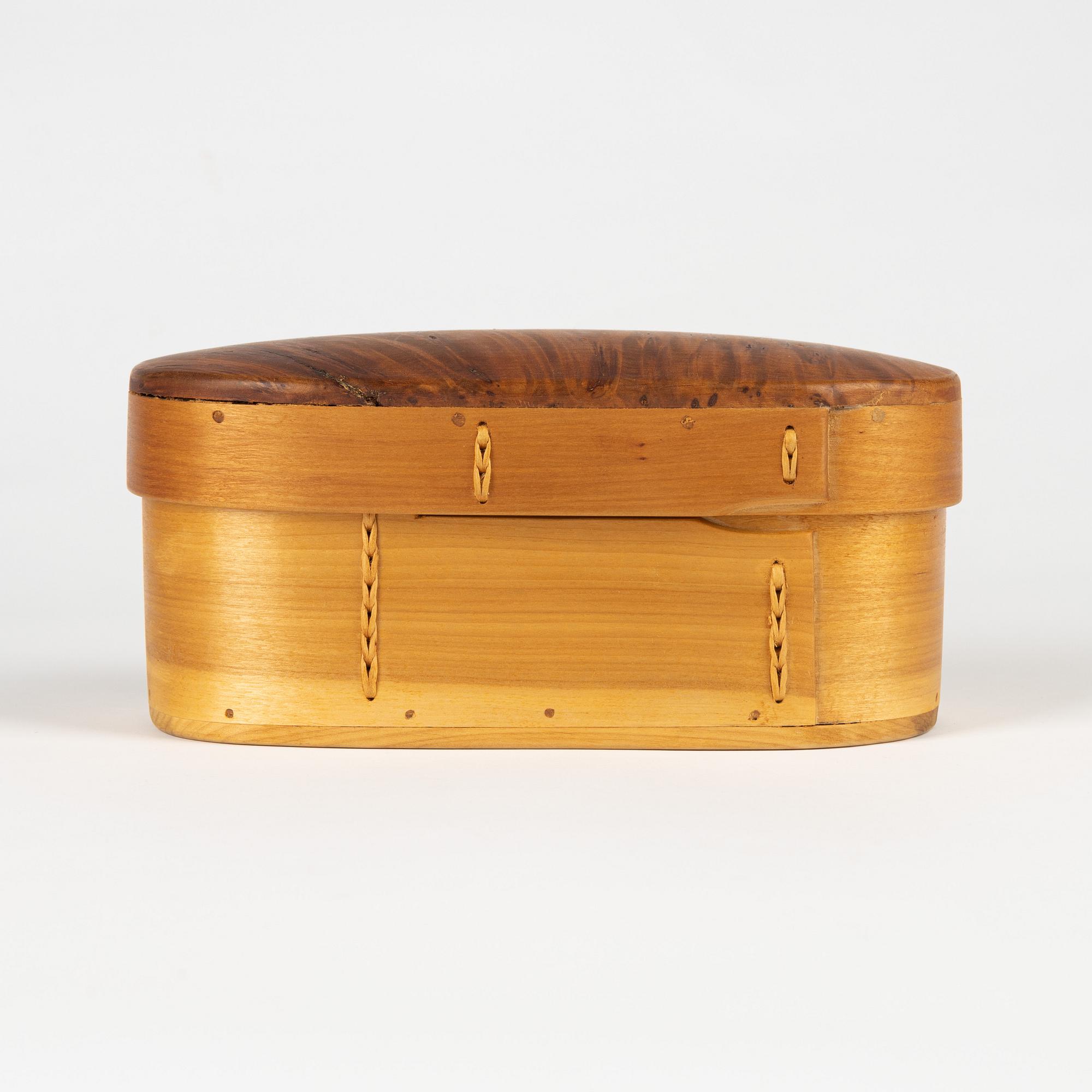 A birch box, signed BM.