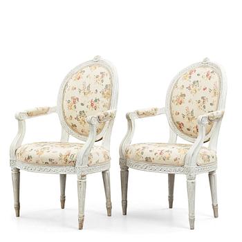 A pair of Gustavian late 18th century armchairs.