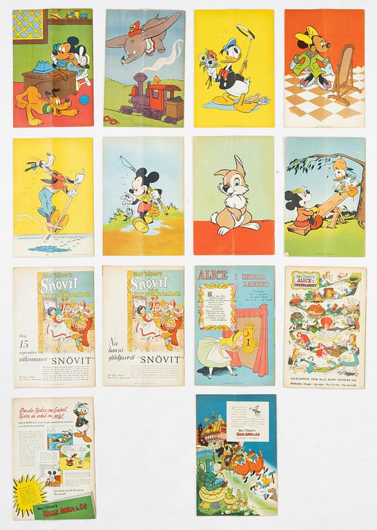 Comic books, "Kalle Anka & Co", 12 issues, complete year 1951 + 2 extra magazines Alice in Wonderland and Snow White.
