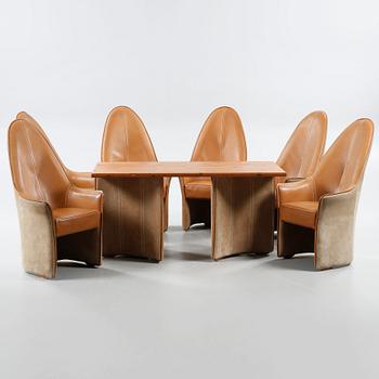 KONFERENS- / MATSAL-MÖBELGRUPP, 7 delar, 1900-talets andra hälft.