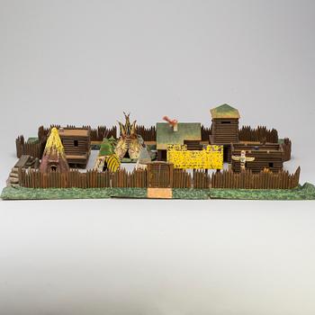 A lot of 40 Elastolin plastic cowboys and indians, Germany, 1960s.