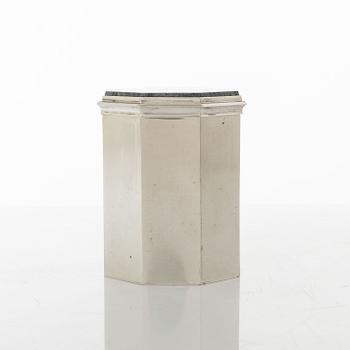 Atelier Borgila, a sterling silver and iron ore jar with lid, Stockholm, Sweden 1978.