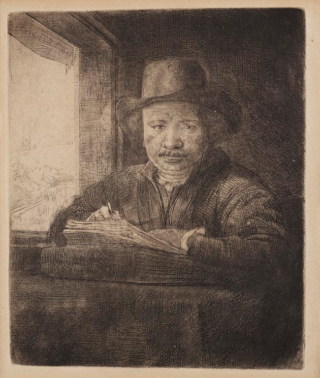 Rembrandt Harmensz van Rijn, "Self-Portrait drawing at a Window".