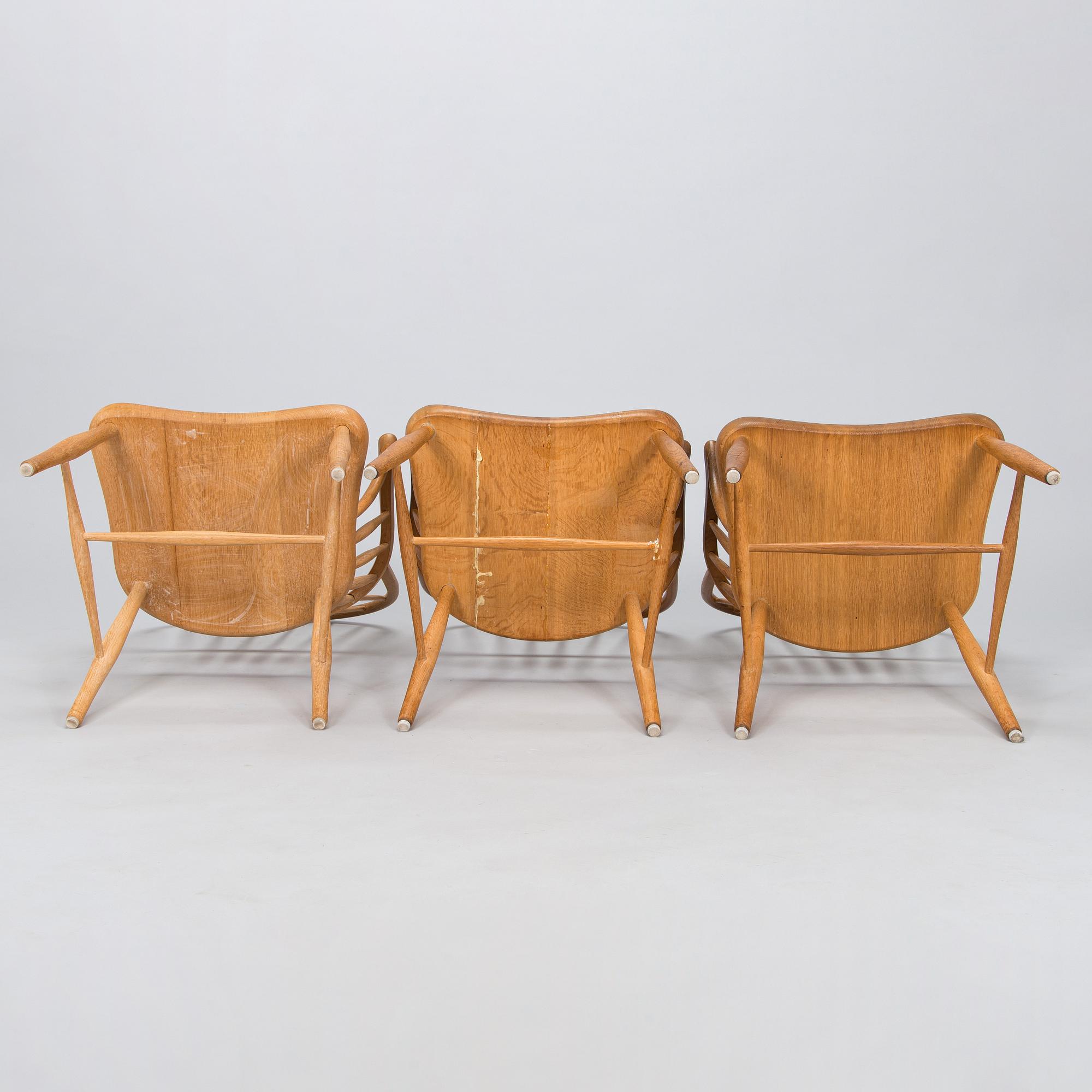 Nojatuoleja, 3 kpl, 1900-luvun loppupuoli.