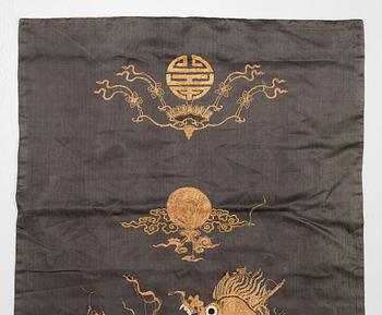 A Chinese emboridered silk chair cover, Qing dynasty, 19th century.