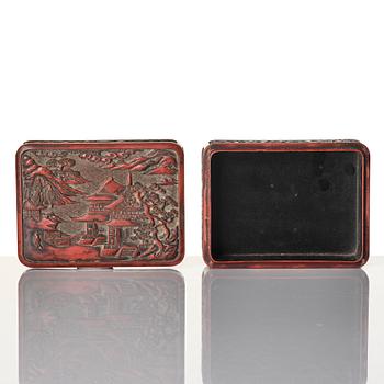 A set of four imari dishes, a blue and white bowl and a Japanese lacker box, Meiji period (!868-1912).