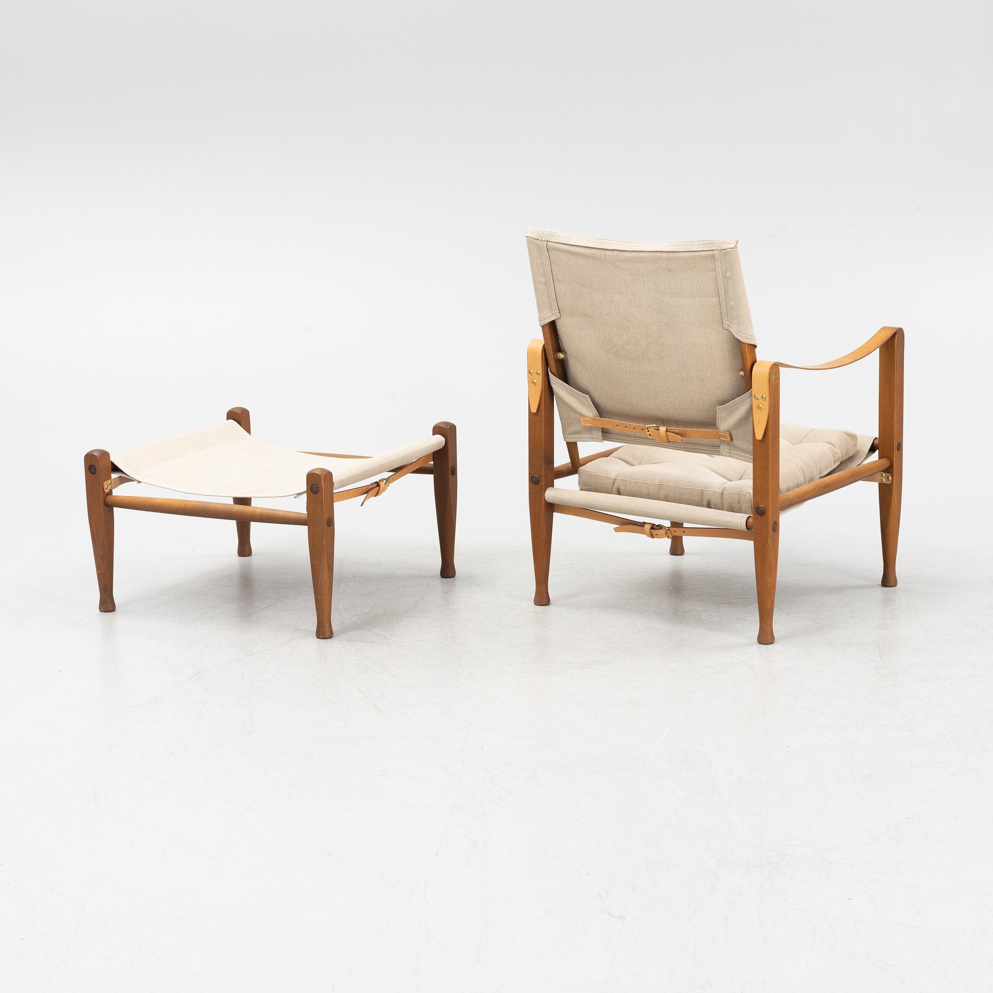 Kaare Klint, fåtölj med fotpall, "Safari Chair", Danmark.