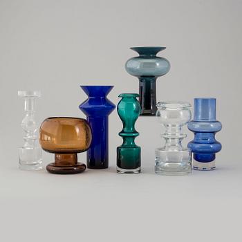 a set of 7 glass vases by Tamara aladin, Nanny Still and Kaj Franck, late 20th century.