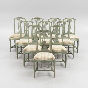 A set of ten Gustavian style chairs, second half of the 20th Century.