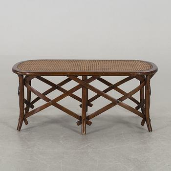 A wooden sofa, a table and four chairs, later part of the 20th century.
