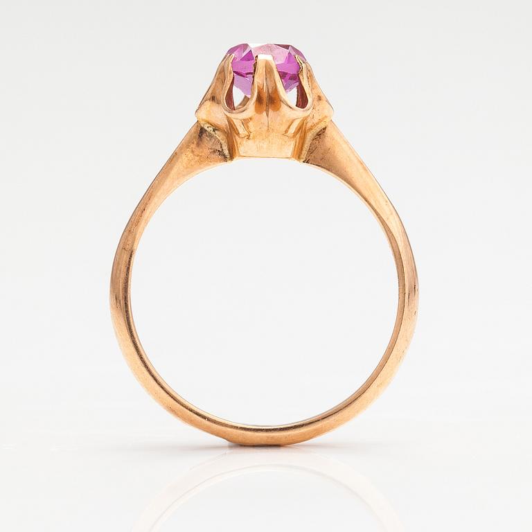 A 14K gold ring with a synthetic ruby. Soviet Union.