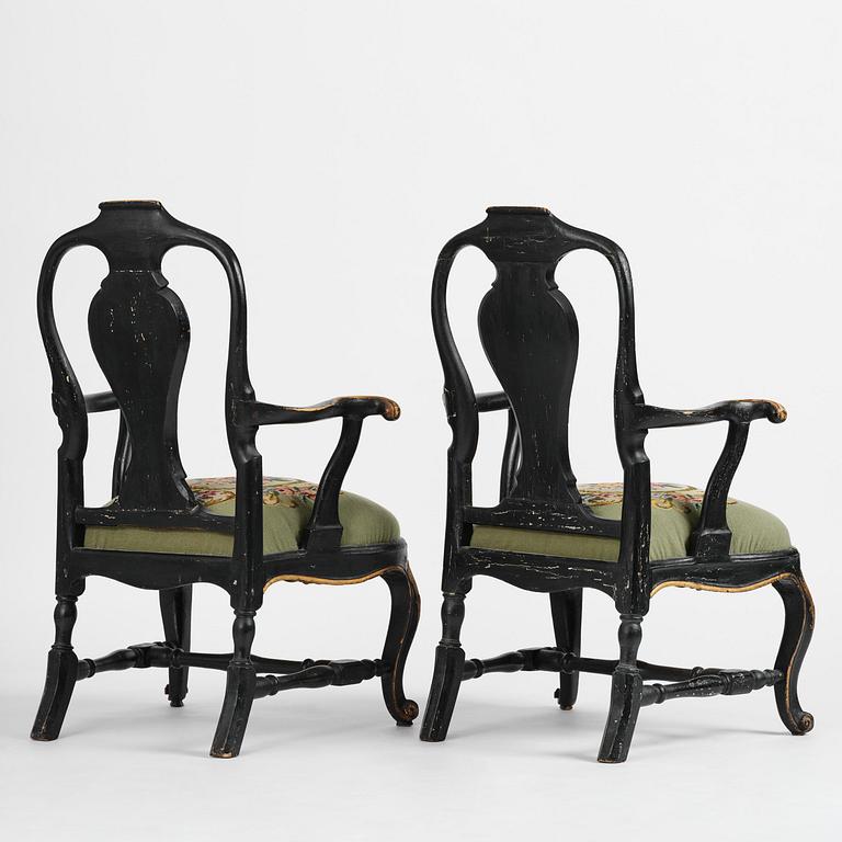 A pair of Swedish rococo armchairs, Stockholm, later part 18th century.