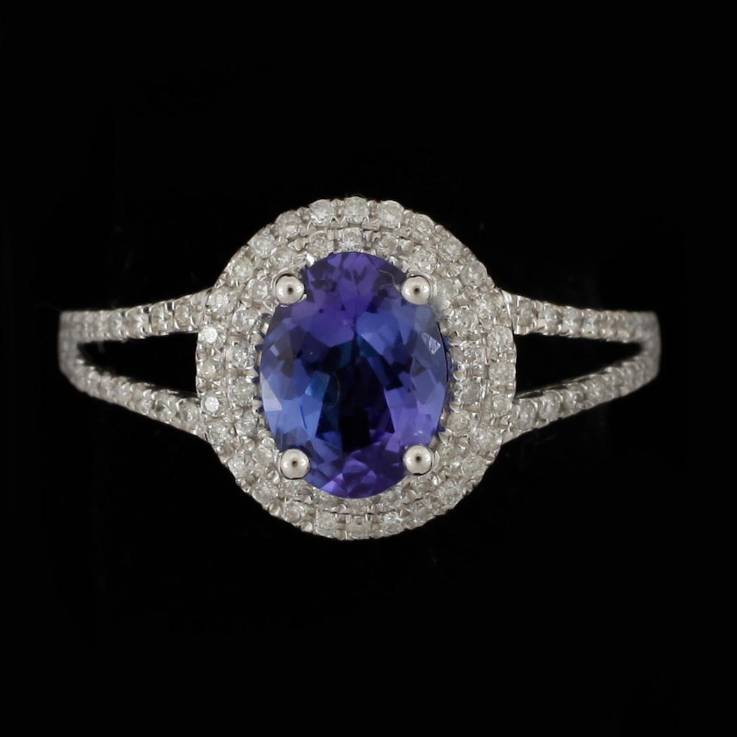 RING, 14k vitguld med tanzanit och briljantslipade diamanter. Vikt ca 2,5 gram.