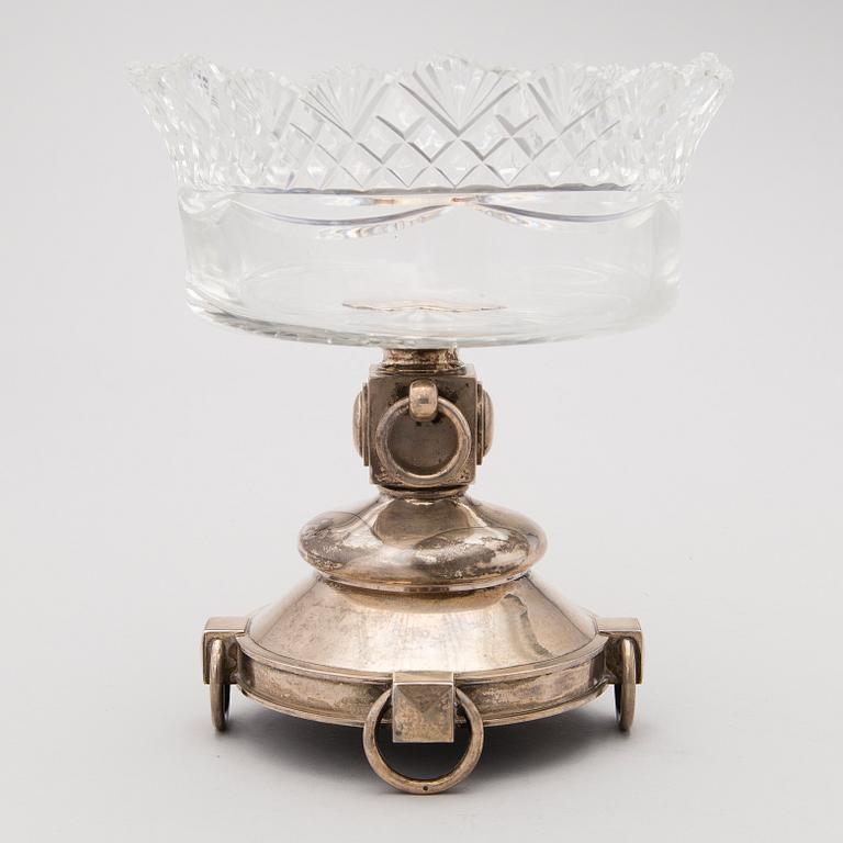 A RUSSIAN SILVER AND CUT GLASS BOWL ON FOOT, Gratchev St:Petersburg, 1896.