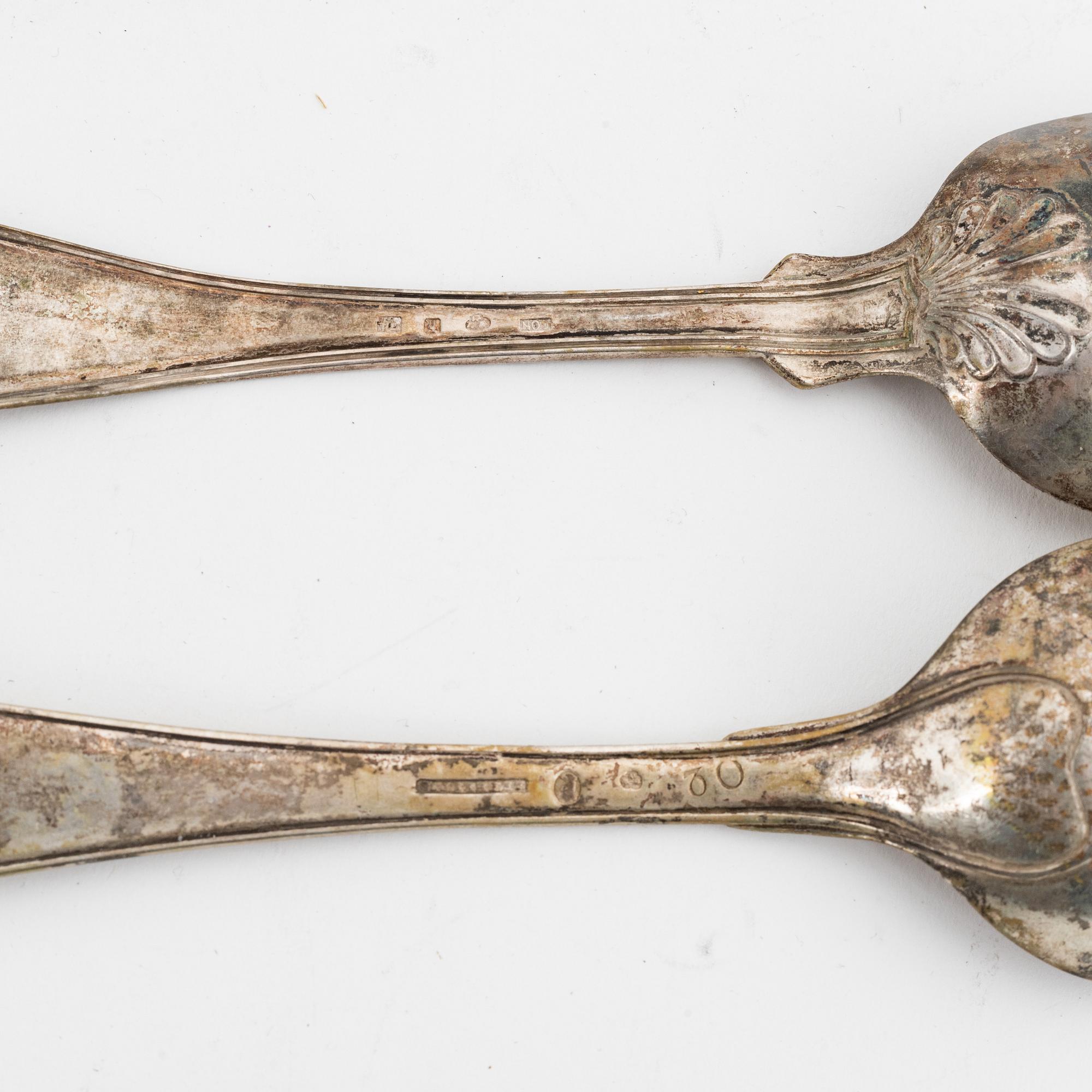 Six Swedish silver table spoons, 18-19th century.