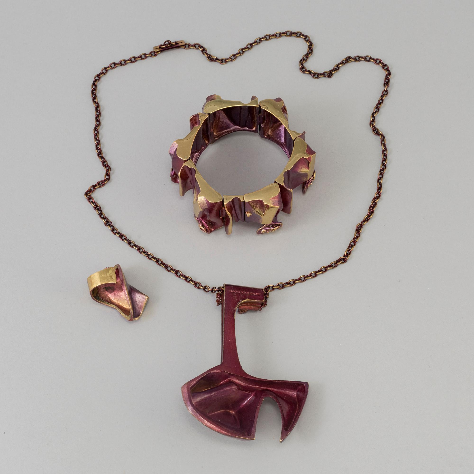 A BJÖRN WECKSTRÖM, bronze bracelet, neckless and a ring  "Maginot" Lapponia 1971.