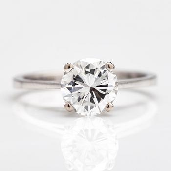 An 18K white gold ring with a brilliant cut diamond ca. 1.50 ct. Marked Swiss.