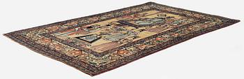 An antique Kerman Raver rug, South Persia, signed c. 238 x 143 cm.