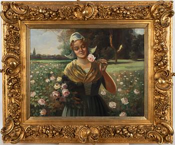 Okänd konstnär, 18/1900-tal, Flicka med blomma.