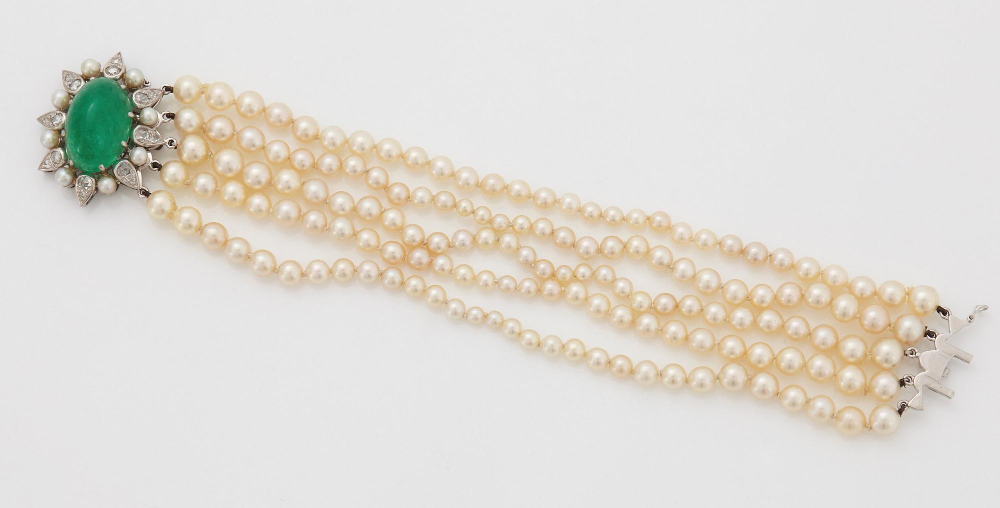 A five strand cultured pearl bracelet.