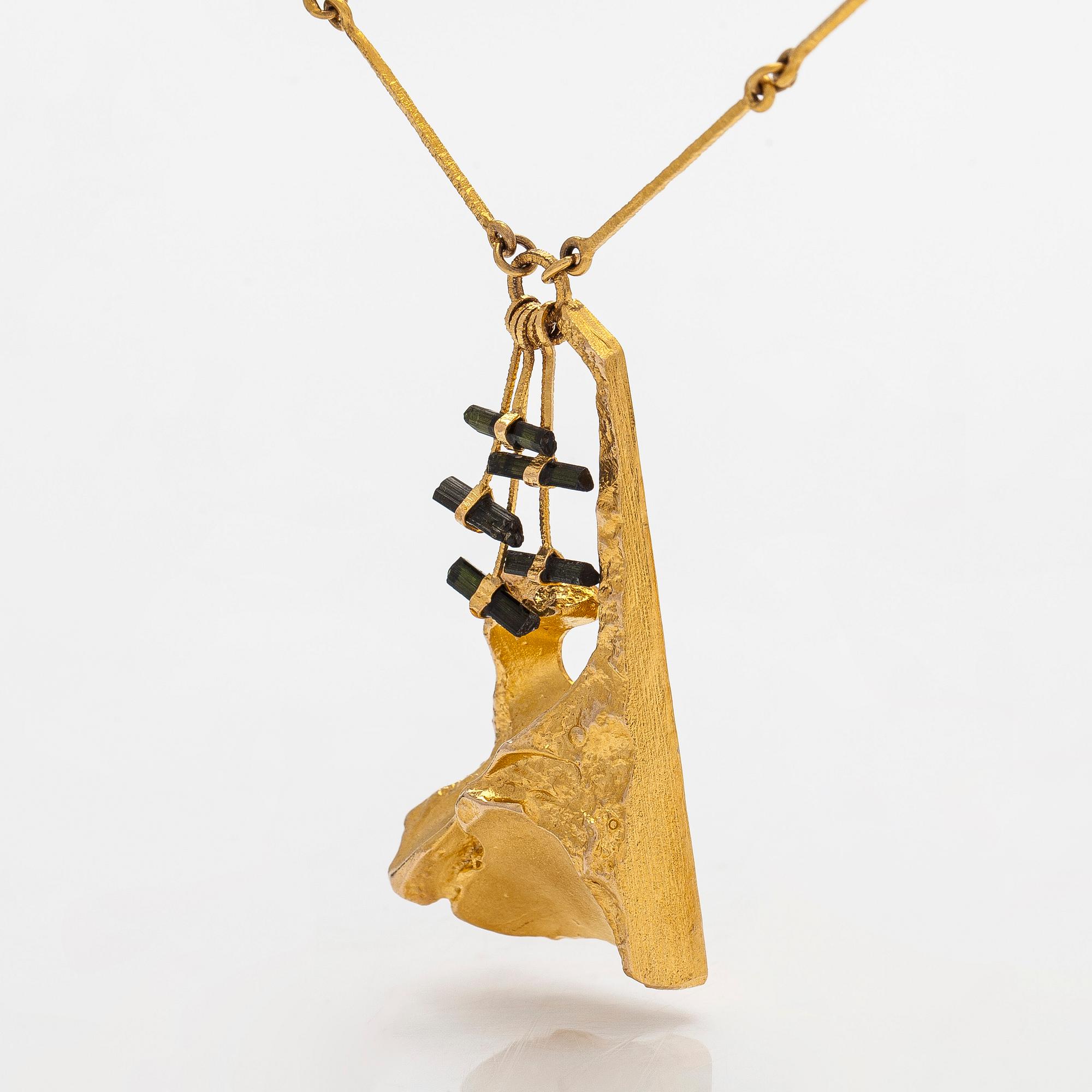 Björn Weckström, kaulakoru, "Semiramis", 14K kultaa ja turmaliineja. Lapponia 1973.