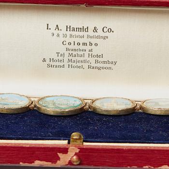 Indian miniatures inserted in a silver-gilt bracelet, marked AL, Stockholm 1859.