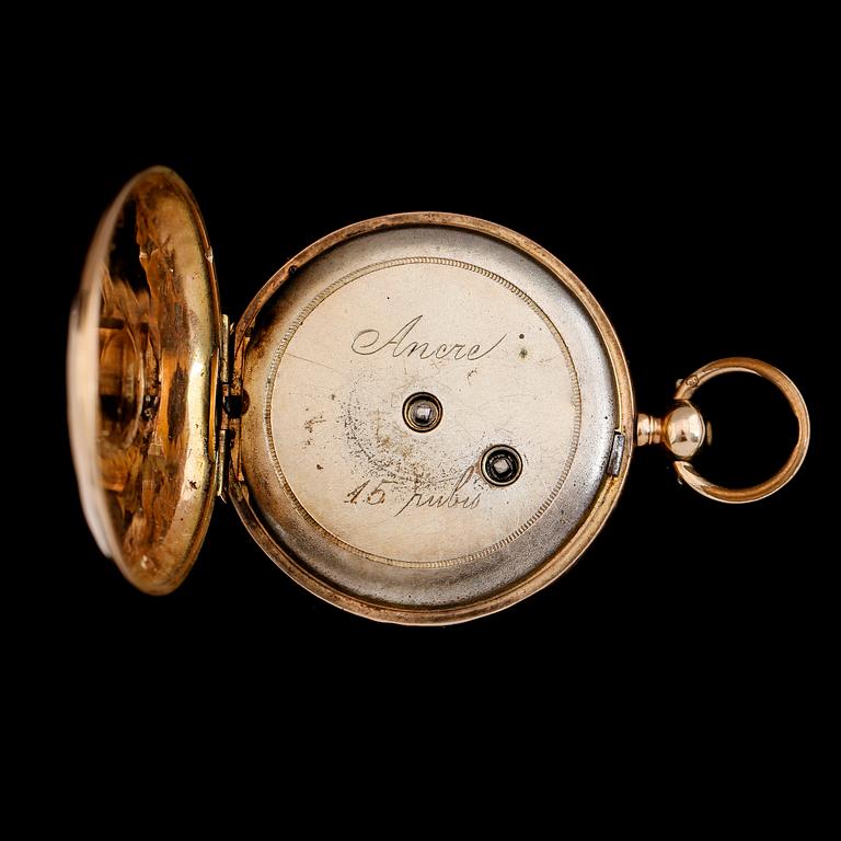 FICKUR, 14K guld, omkring år 1900.